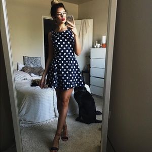 Navy and white polka dot dress